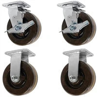 8" X 2" High Temperature Phenolic Wheel | 2 Swivel w/Brakes & 2 Rigid | 3,600 lbs Capacity Per Set of 4 CasterHQ