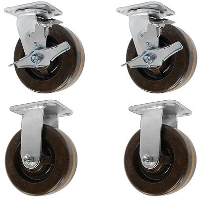 5" X 2" High Temperature Phenolic Wheel | 2 Swivel w/Brakes & 2 Rigid | 3,000 lbs Capacity Per Set of 4 CasterHQ
