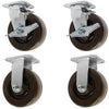 4 Inch x 2 Inch High Temperature Phenolic Caster Set - 4 Pack | 2400 lbs Capacity | 2 Swivel w/Brakes 2 Rigid