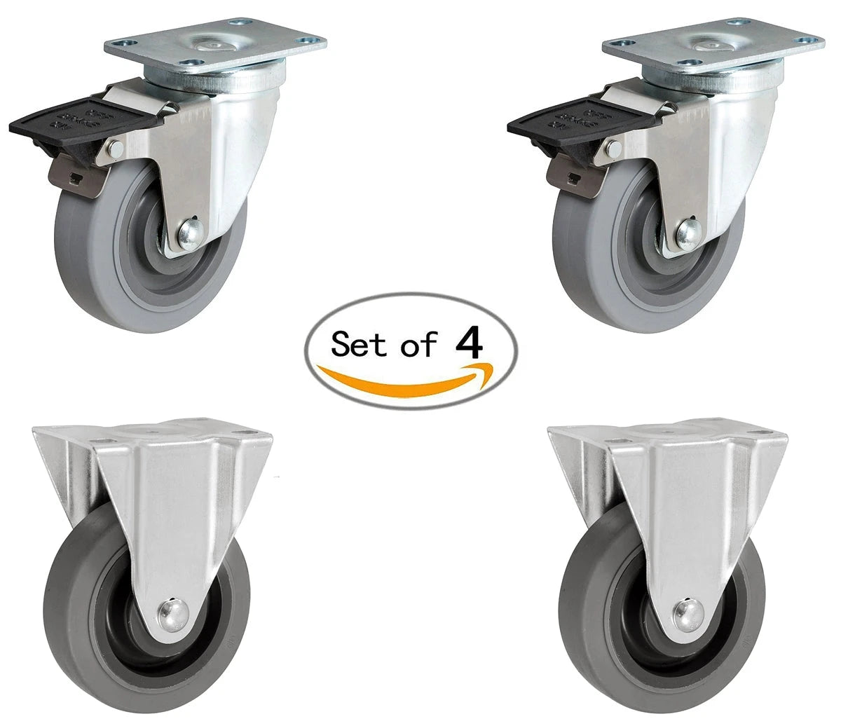 3" X 1-1/4" GRAY THERMO RUBBER CASTER SET OF 4 (NON MARKING) WHEEL - 800 LBS CAPACITY CasterHQ