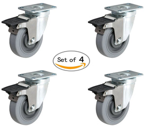 4" X 1-1/4" GRAY THERMO RUBBER SWIVEL CASTER SET OF 4 (NON MARKING) WHEEL - 800 LBS CAPACITY CasterHQ
