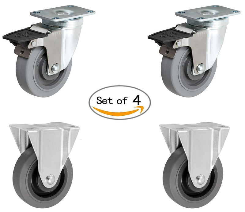 5" X 1-1/4" GRAY THERMO RUBBER CASTER SET OF 4 (NON MARKING) WHEEL - 1,200 LBS CAPACITY CasterHQ