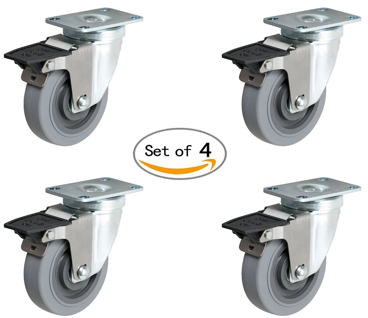 5" X 1-1/4" GRAY THERMO RUBBER SWIVEL LOCKING CASTER SET OF 4 (NON MARKING) WHEEL - 1,200 LBS CAPACITY CasterHQ