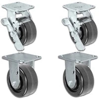 4" x 2" |  2 Swivel Casters with Brakes & 2 Rigid Set of 4 | Phenolic Wheel | 3,200 Lbs Capacity CasterHQ
