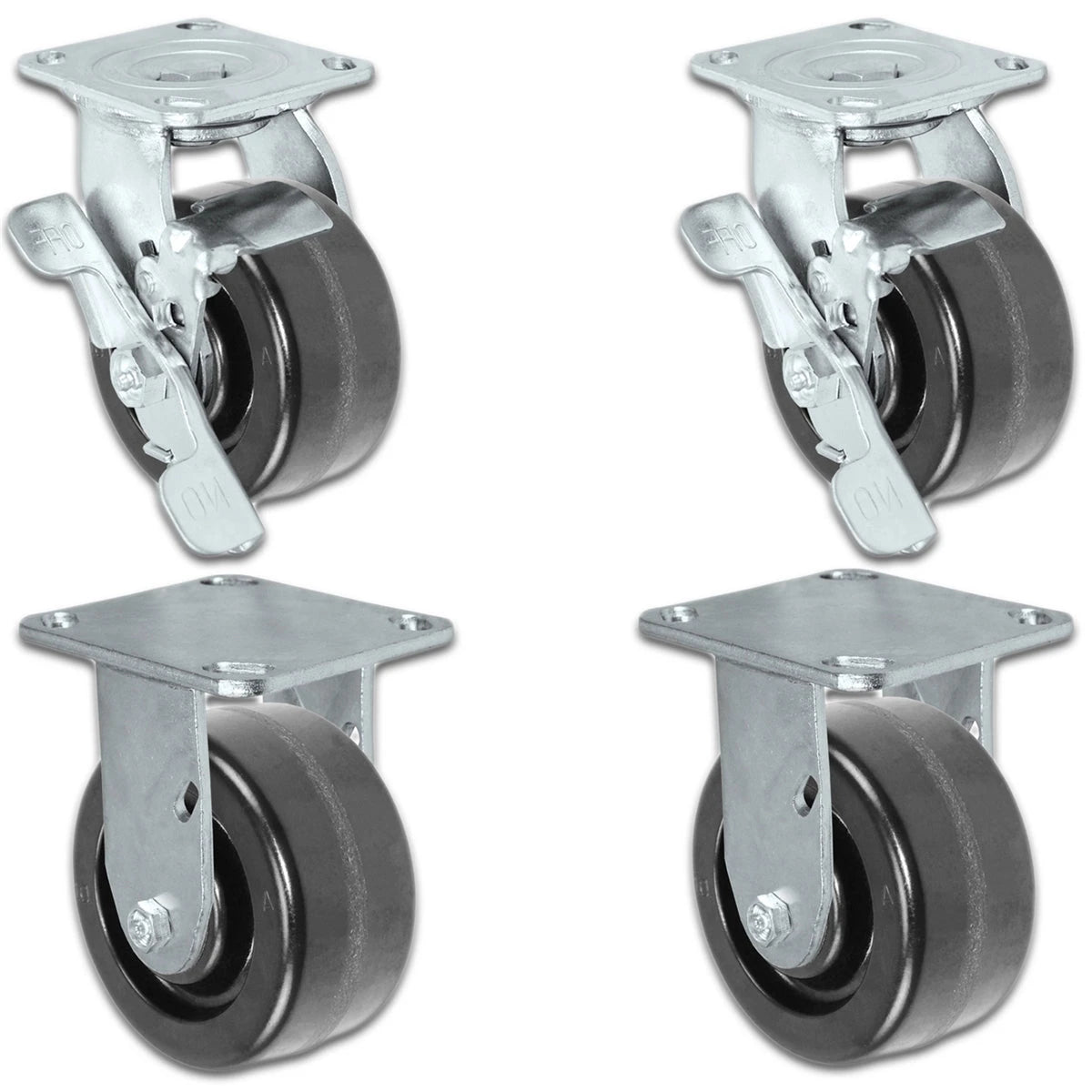 3-1/4" x 2" |  2 Swivel Casters with Brakes & 2 Rigid Set of 4 | Phenolic Wheel | 2,800 Lbs Capacity CasterHQ