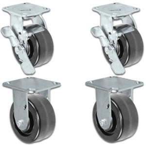 5" x 2" |  2 Swivel Casters with Brakes & 2 Rigids Set of 4 | Phenolic Wheel | 3,200 Lbs Capacity CasterHQ