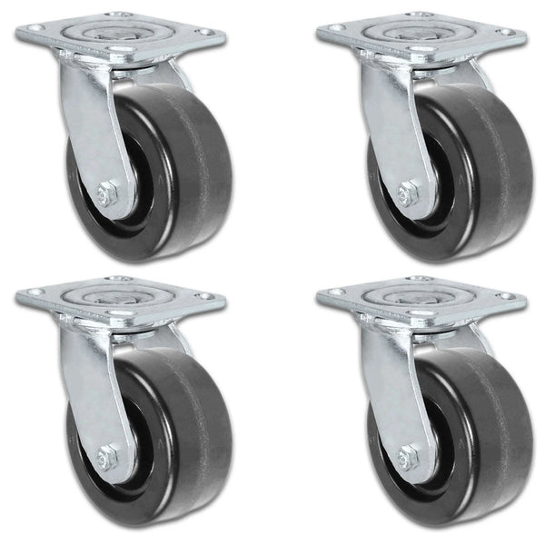 4 Inch x 2 Inch Swivel Caster Set - 4 Pack | 3200 lbs Total Capacity | Phenolic Wheel Heavy Duty CasterHQ