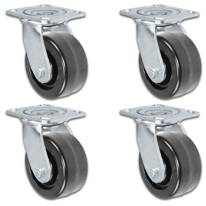 4 Inch x 2 Inch Swivel Caster Set - 4 Pack | 3200 lbs Total Capacity | Phenolic Wheel Heavy Duty CasterHQ