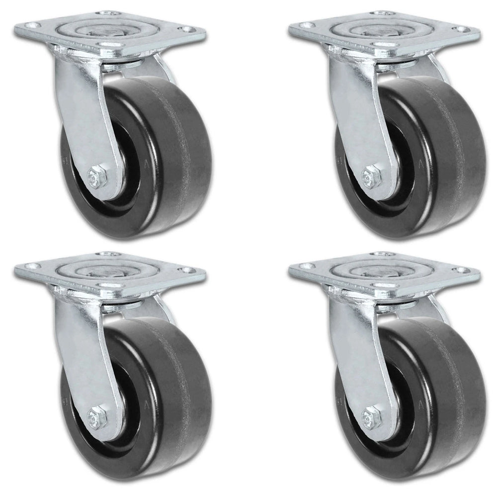 4 Inch x 2 Inch Swivel Caster Set - 4 Pack | 3200 lbs Total Capacity | Phenolic Wheel Heavy Duty CasterHQ