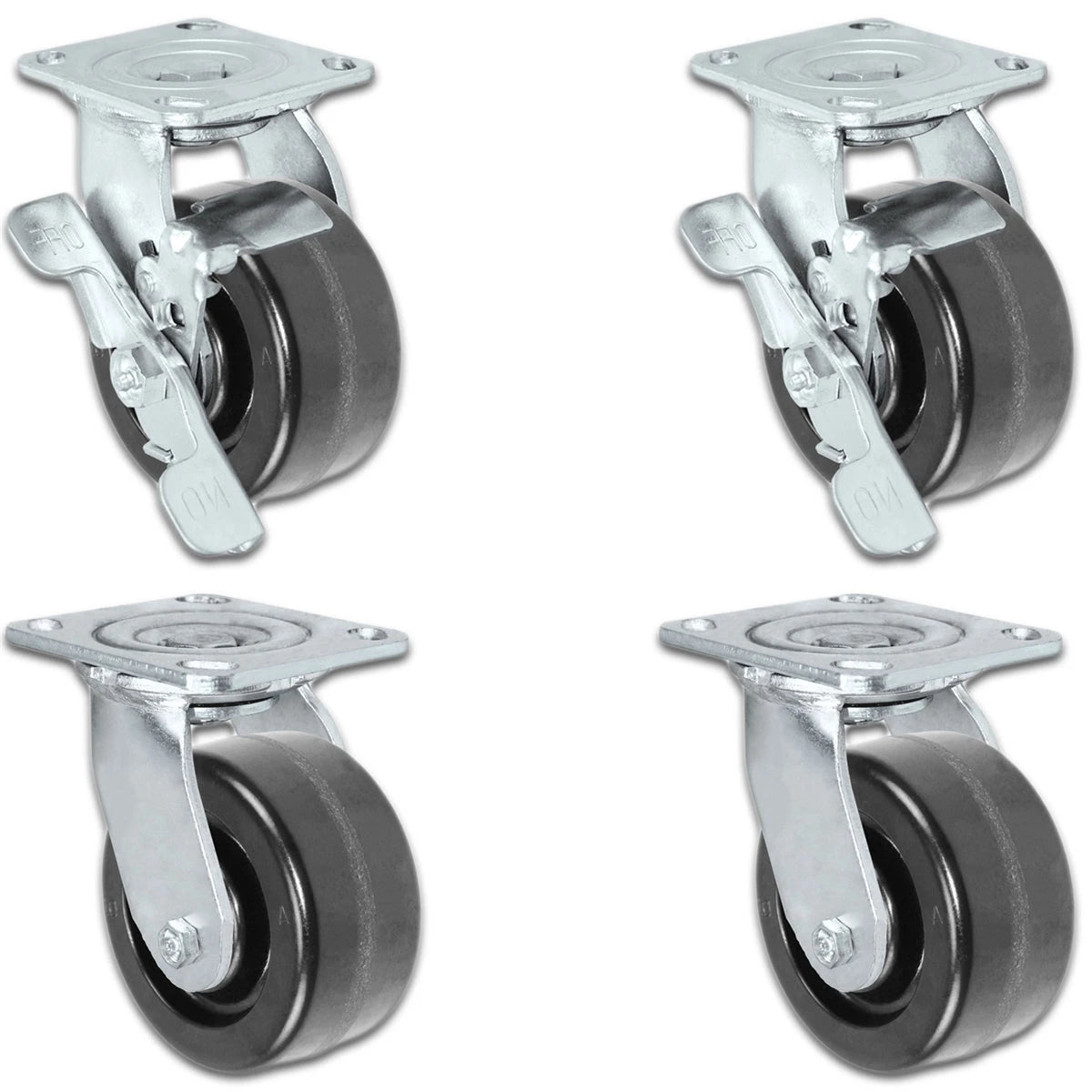 4" x 2" |  2 Swivel Casters with Brakes & 2 Swivels Set of 4 | Phenolic Wheel | 3,200 Lbs Capacity CasterHQ
