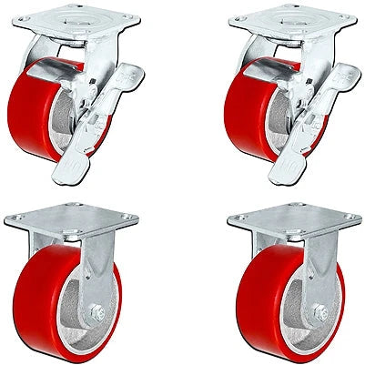 4 Inch x 2 Inch Tool Box Caster Kit - 4 Pack | 2800 lbs Total Capacity | Red Polyurethane Wheel CasterHQ