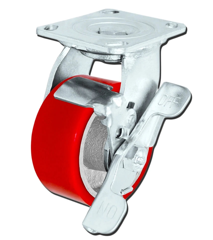 5 Inch x 2 Inch Tool Box Caster Kit - 4 Pack | 4000 lbs Total Capacity | Red Polyurethane Wheel CasterHQ