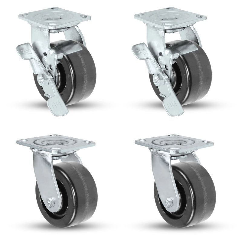 High-Capacity 5" x 2" Swivel Caster Set with Brakes | Durable Phenolic Wheels | 3,200 Lbs Load Capacity | NSF & RoHS Compliant CasterHQ
