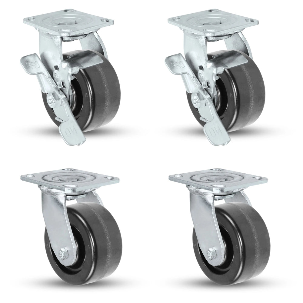 High-Capacity 5" x 2" Swivel Caster Set with Brakes | Durable Phenolic Wheels | 3,200 Lbs Load Capacity | NSF & RoHS Compliant CasterHQ