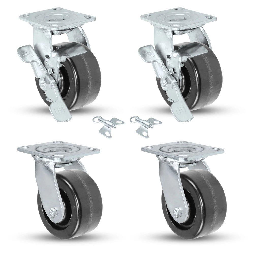 High-Capacity 5" x 2" Swivel Caster Set with Brakes | Durable Phenolic Wheels | 3,200 Lbs Load Capacity | NSF & RoHS Compliant CasterHQ