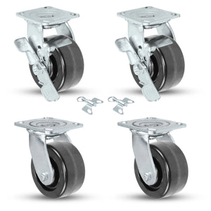 High-Capacity 5" x 2" Swivel Caster Set with Brakes | Durable Phenolic Wheels | 3,200 Lbs Load Capacity | NSF & RoHS Compliant CasterHQ