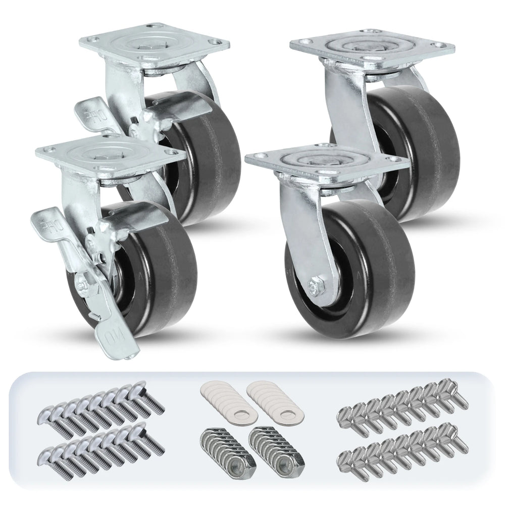 High-Capacity 5" x 2" Swivel Caster Set with Brakes | Durable Phenolic Wheels | 3,200 Lbs Load Capacity | NSF & RoHS Compliant CasterHQ
