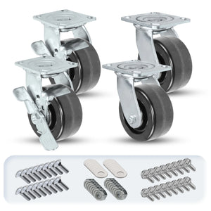 High-Capacity 5" x 2" Swivel Caster Set with Brakes | Durable Phenolic Wheels | 3,200 Lbs Load Capacity | NSF & RoHS Compliant CasterHQ