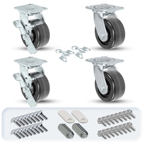 High-Capacity 5" x 2" Swivel Caster Set with Brakes | Durable Phenolic Wheels | 3,200 Lbs Load Capacity | NSF & RoHS Compliant CasterHQ