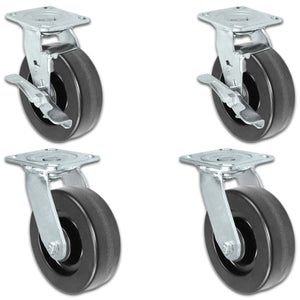 6" x 2" Phenolic Swivel Caster Set with Brake – 3600 lb