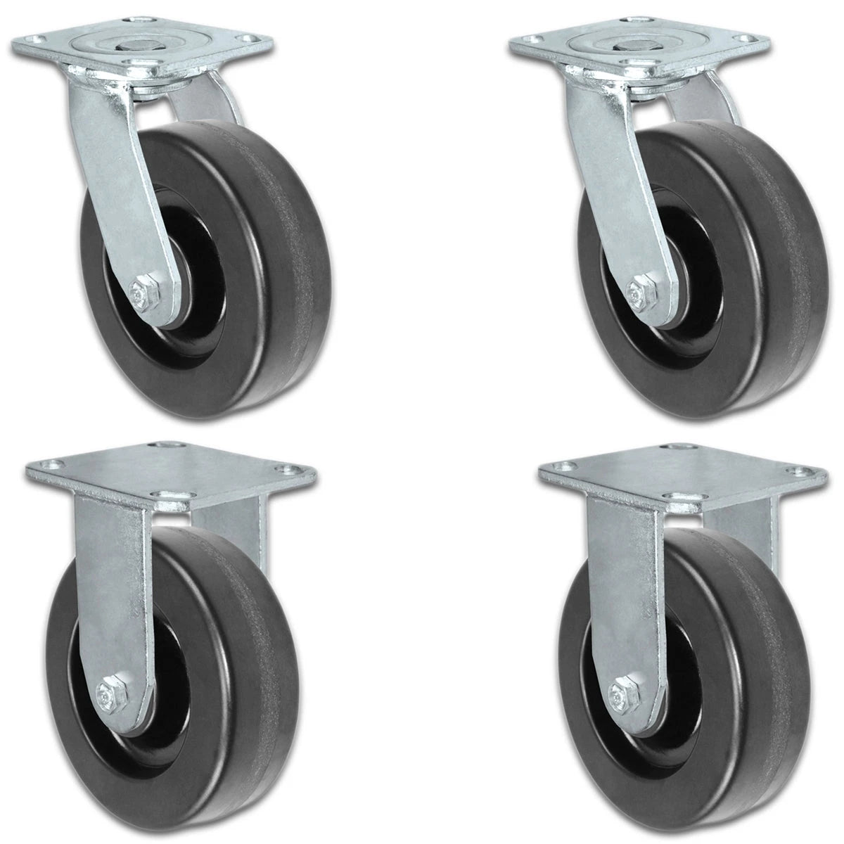 6 Inch x 2 Inch Caster Set - 4 Pack | 3600 lbs Total Capacity | 2 Swivel 2 Rigid Phenolic Wheel CasterHQ