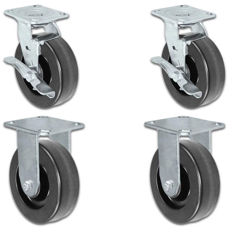 6" x 2" |  2 Swivel Casters with Brakes & 2 Rigid Set of 4 | Phenolic Wheel | 3,600 Lbs Capacity CasterHQ