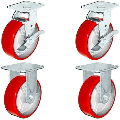 6 Inch x 2 Inch Tool Box Caster Kit - 4 Pack | 5000 lbs Total Capacity | Red Polyurethane Wheel CasterHQ