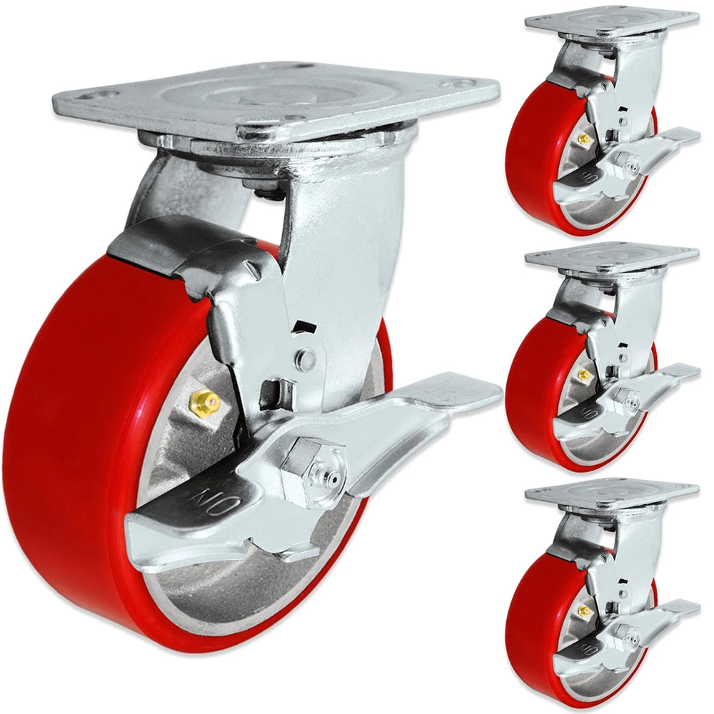 6" X 2" Tool Box Kit - Red Polyurethane Wheel - 5,000 Lbs Capacity Per Set of 4 CasterHQ