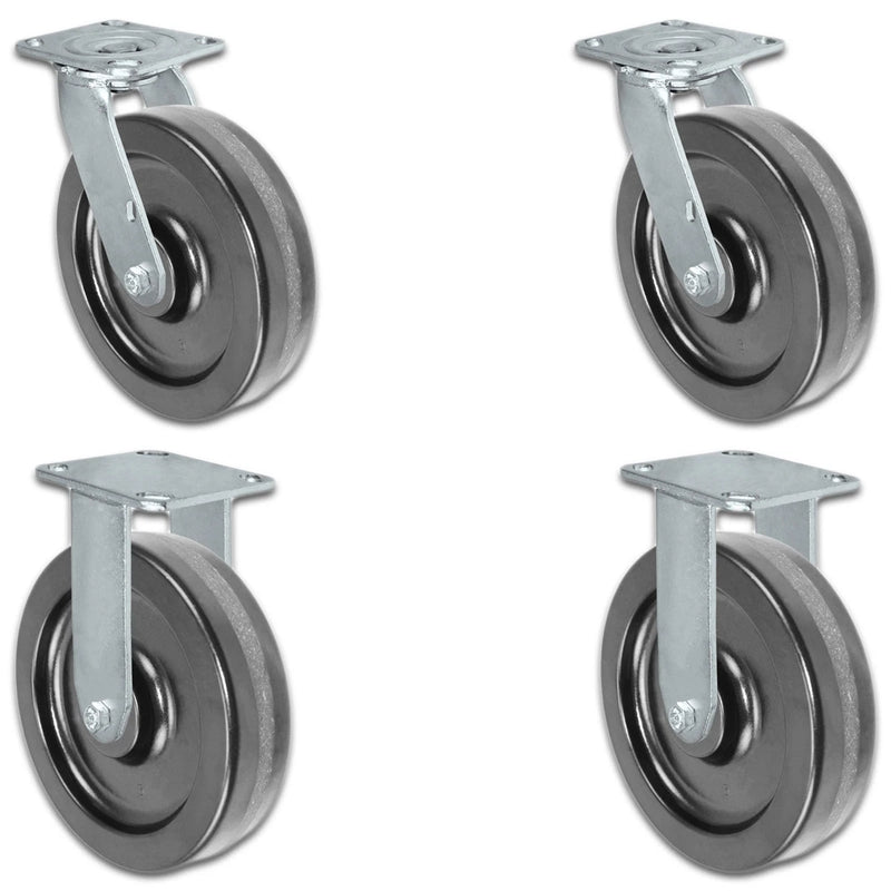 8" x 2" |  2 Swivel Casters & 2 Rigid Set of 4 | Phenolic Wheel | 4,000 Lbs Capacity CasterHQ