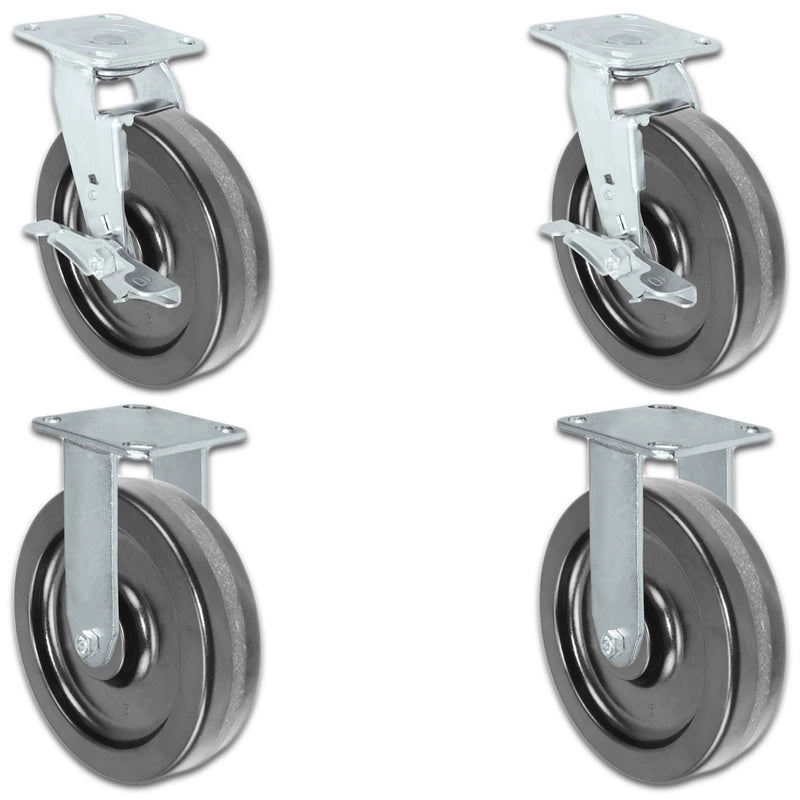 8" x 2" |  2 Swivel Casters with Brakes & 2 Rigid Set of 4 | Phenolic Wheel | 4,000 Lbs Capacity CasterHQ