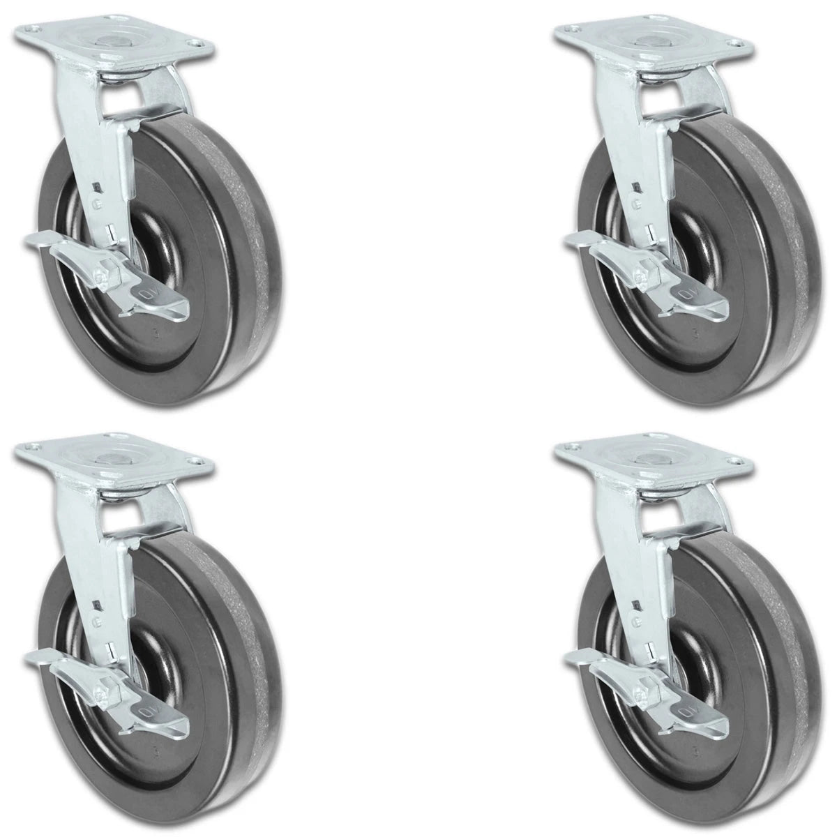 8" x 2" |  4 Swivel Casters with Brakes | Set of 4 | Phenolic Wheel | 4,000 Lbs Capacity CasterHQ