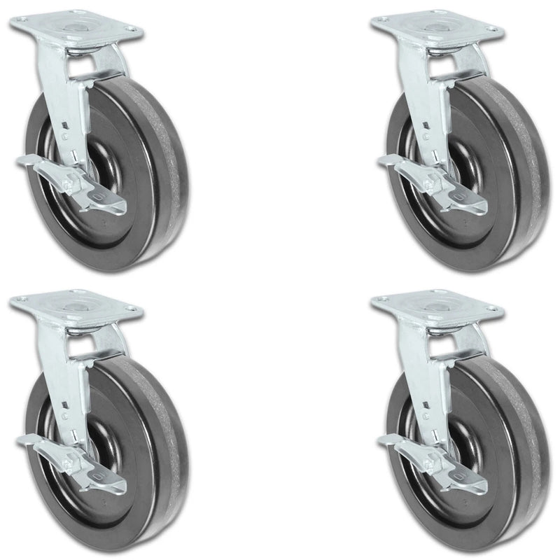 8" x 2" |  4 Swivel Casters with Brakes | Set of 4 | Phenolic Wheel | 4,000 Lbs Capacity CasterHQ