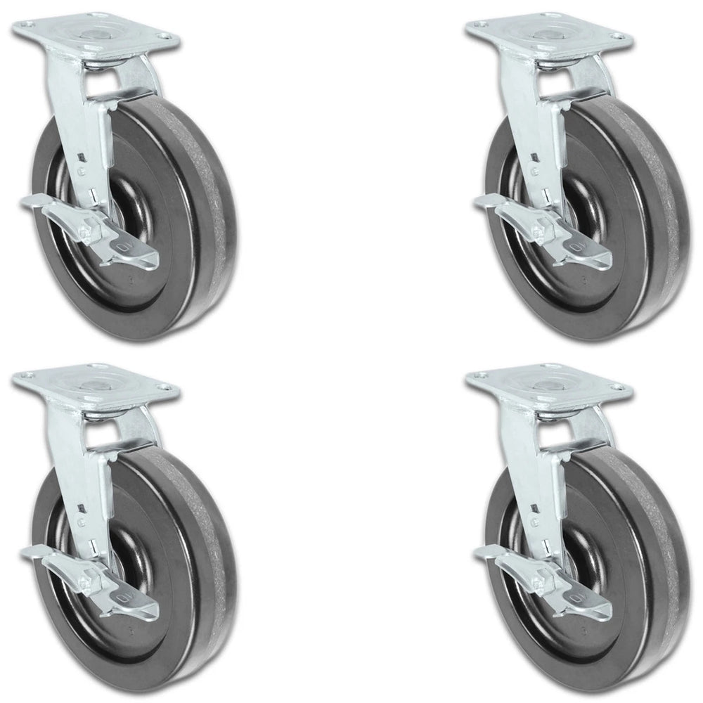 8" x 2" |  4 Swivel Casters with Brakes | Set of 4 | Phenolic Wheel | 4,000 Lbs Capacity CasterHQ