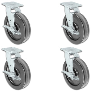 8" x 2" |  4 Swivel Casters with Brakes | Set of 4 | Phenolic Wheel | 4,000 Lbs Capacity CasterHQ