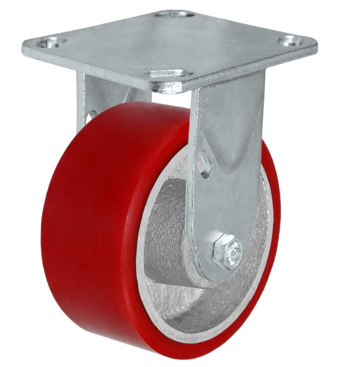 4" x 2" Total Lock Caster Set - 2 Total Locking Swivel & 2 Rigid Casters - Red Polyurethane on Steel Wheel - 2,800 lbs Capacity per set of 4 - CasterHQ