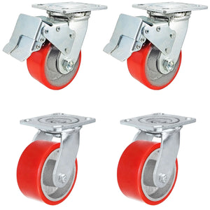 4" x 2" Red Poly Total Lock Caster Set 4 Pack – 2800 lb