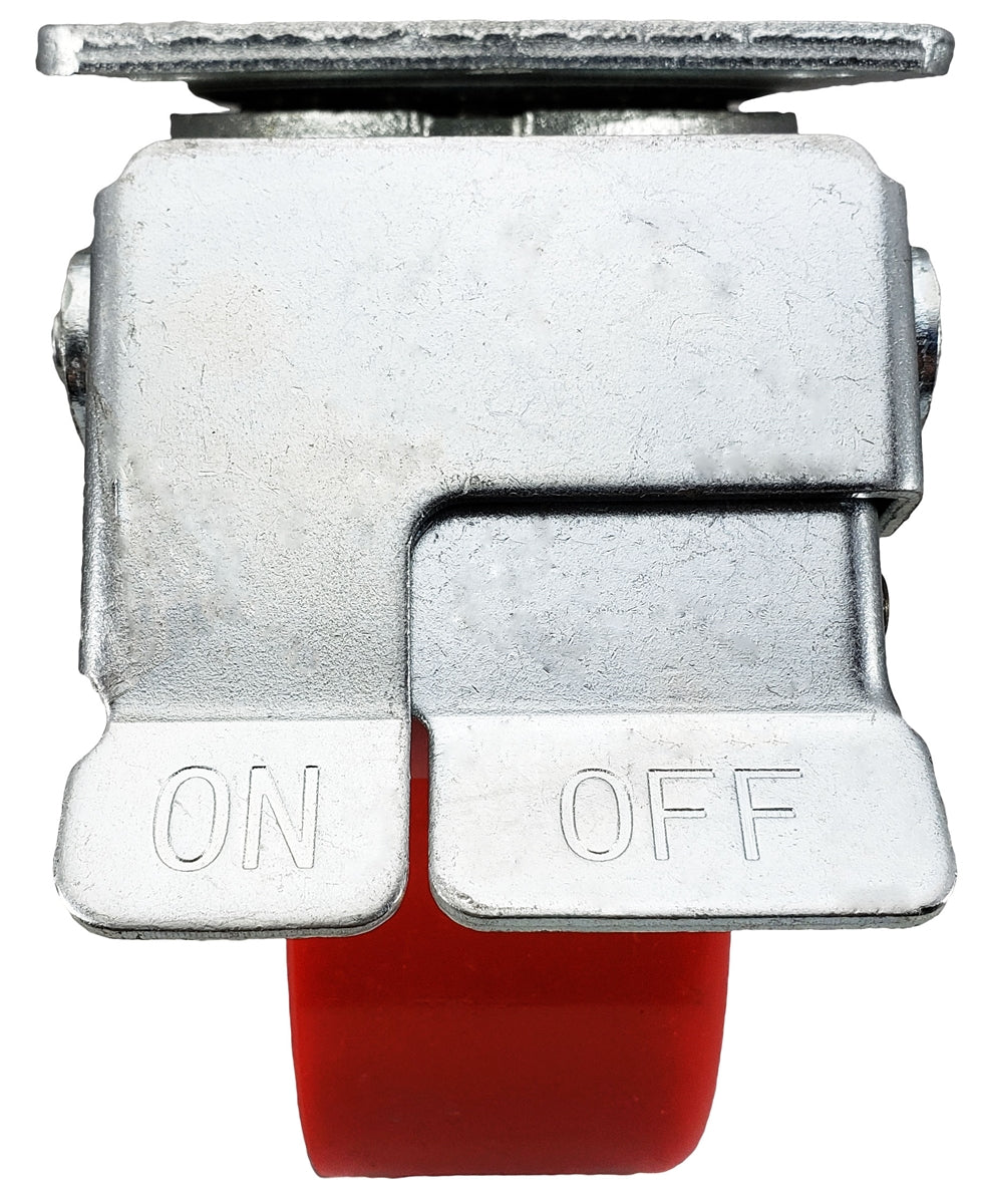 4 Inch x 2 Inch Total Lock Caster Set - 4 Pack | 2800 lbs Capacity | 2 Locking 2 Swivel Red Polyurethane CasterHQ