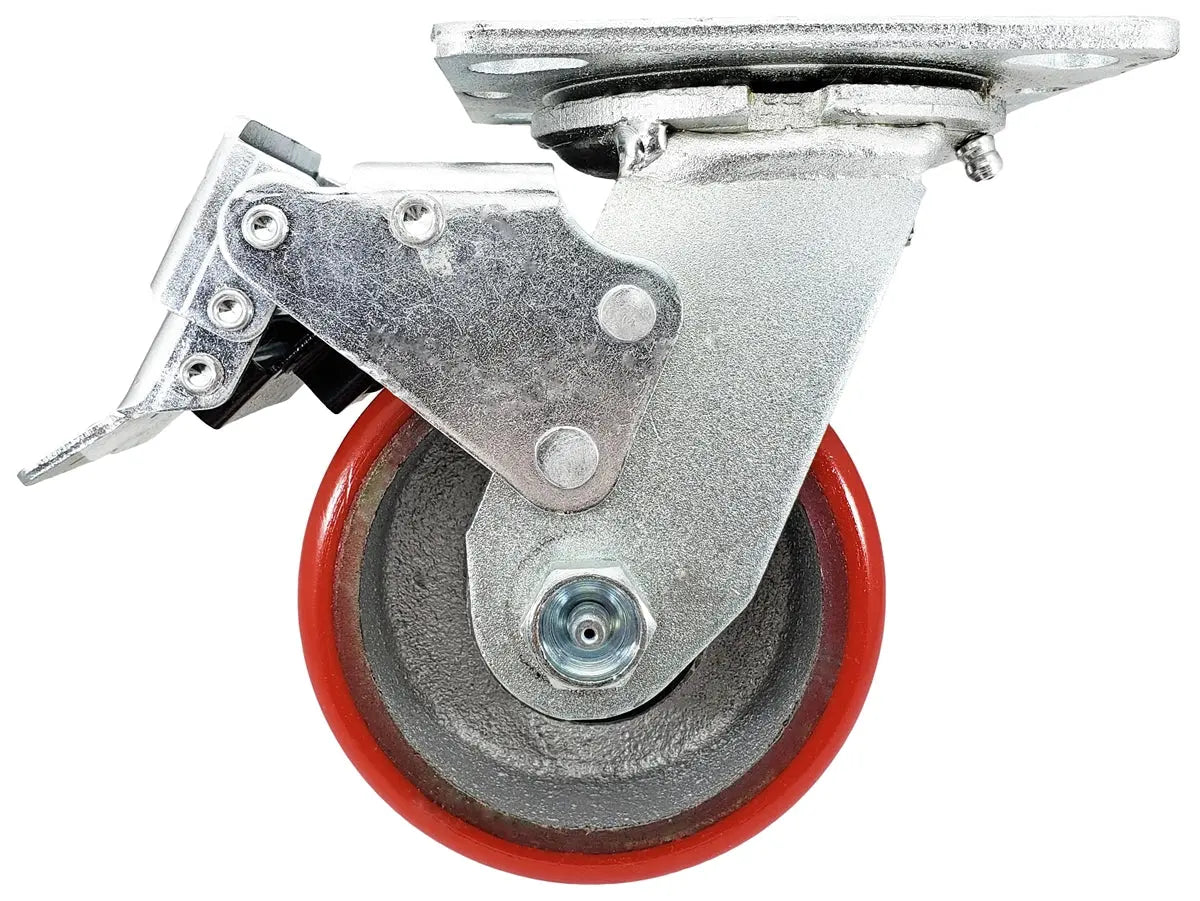 4 Inch x 2 Inch Total Lock Caster Set - 4 Pack | 2800 lbs Total Capacity | Red Polyurethane Wheel -  | CasterHQ