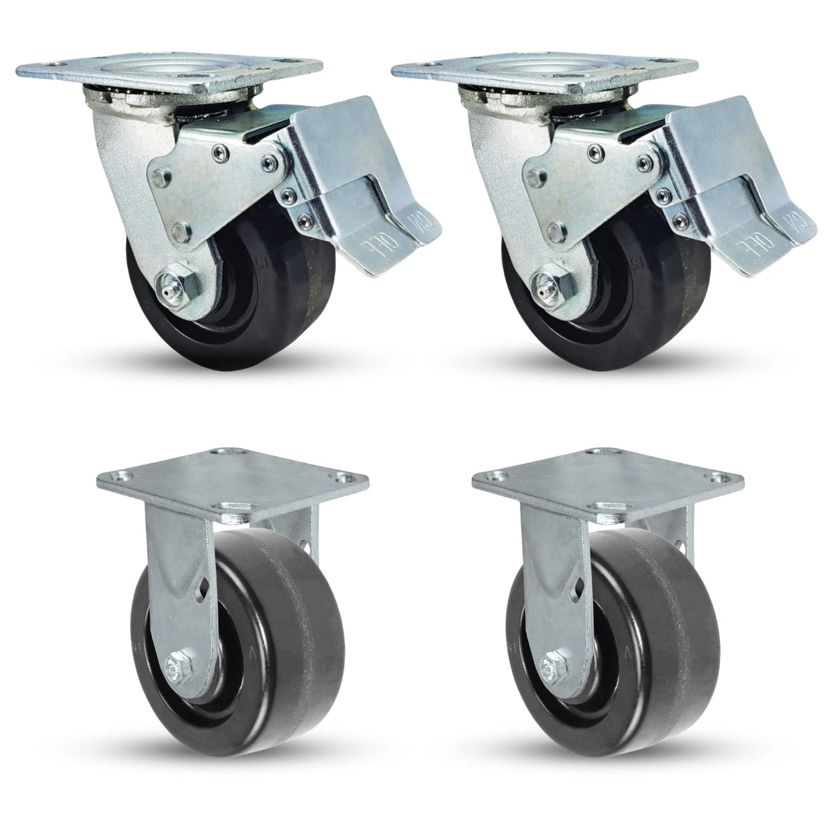 5" x 2" Total Lock Caster Set - Heavy Duty Locking Casters with Dual Pedal Metal Brakes and Phenolic Wheels, 800 lbs Capacity CasterHQ