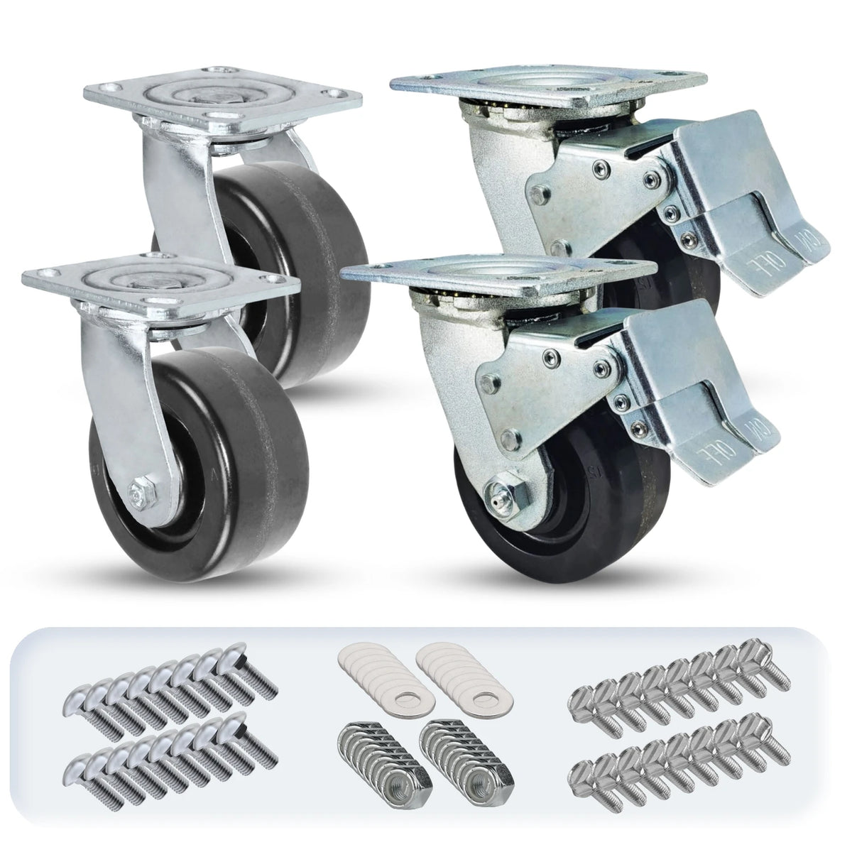 5" x 2" Phenolic Wheel Caster Set - 3200 lbs Capacity, Total Lock & Swivel - Ideal for Medium-Duty Industrial Use CasterHQ