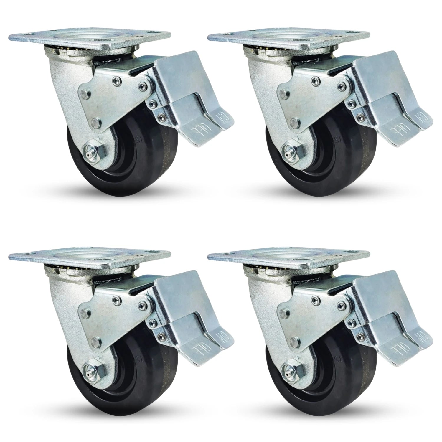5" x 2" Phenolic Wheel Total Locks Caster Set - Heavy Duty 3,200 lbs Capacity for Industrial Use CasterHQ