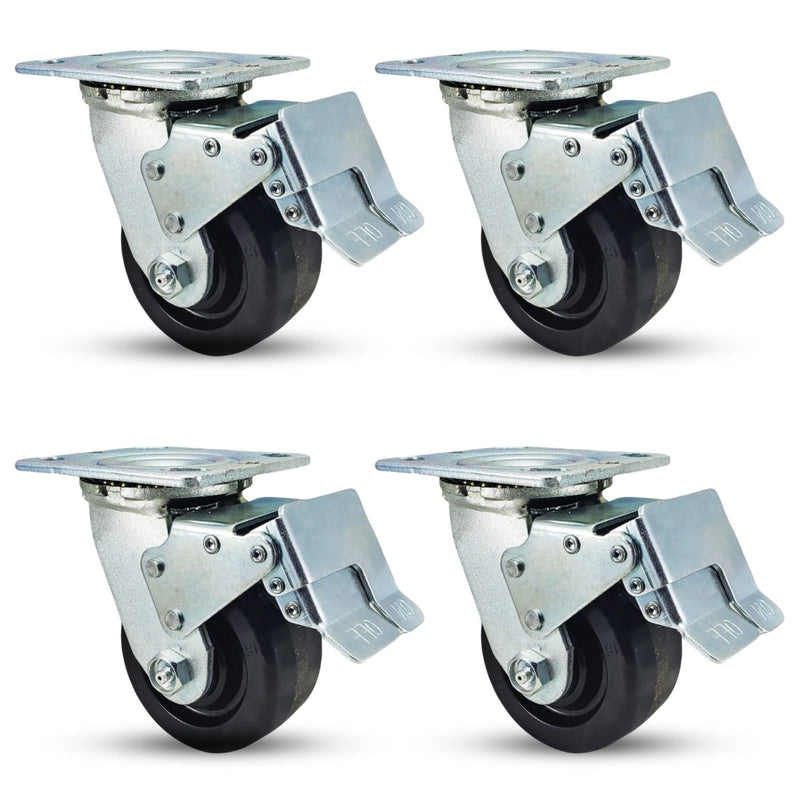 5" x 2" Phenolic Wheel Total Locks Caster Set - Heavy Duty 3,200 lbs Capacity for Industrial Use CasterHQ