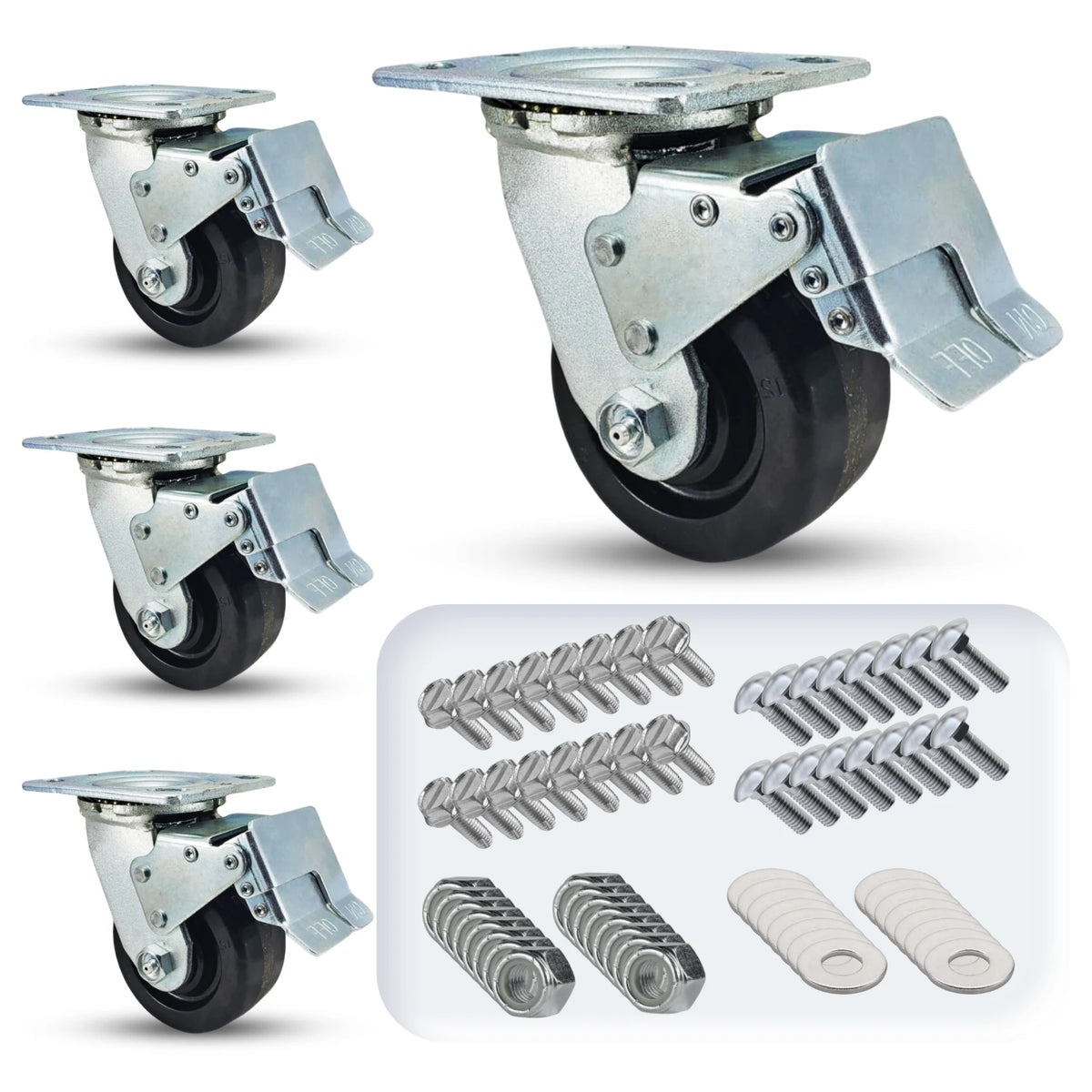 5" x 2" Phenolic Wheel Total Locks Caster Set - Heavy Duty 3,200 lbs Capacity for Industrial Use CasterHQ