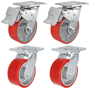 5" x 2" Red Poly Total Lock Caster Set 4 Pack – 4000 lb