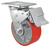 5 Inch x 2 Inch Total Lock Caster Set - 4 Pack | 4000 lbs Capacity | 2 Locking 2 Swivel Red Polyurethane CasterHQ