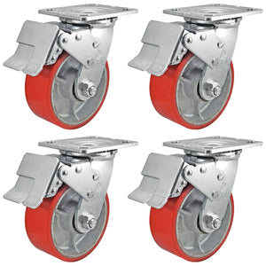 5" x 2" Red Polyurethane Total Lock Caster – 4000 lb