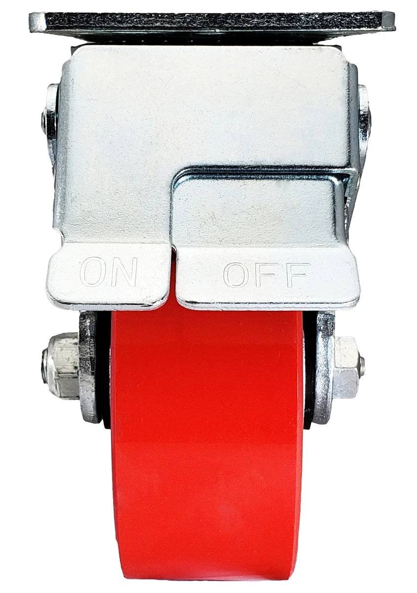 5 Inch x 2 Inch Total Lock Caster Set - 4 Pack | 4000 lbs Total Capacity | Red Polyurethane Wheel CasterHQ