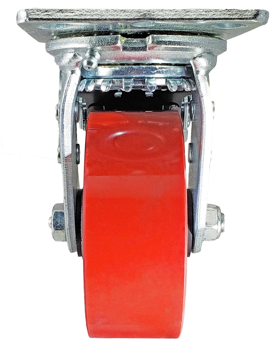 5 Inch x 2 Inch Total Lock Caster Set - 4 Pack | 4000 lbs Total Capacity | Red Polyurethane Wheel CasterHQ