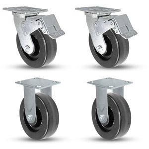 6" x 2" Phenolic Swivel & Rigid Total Lock Caster – 3,600 lb