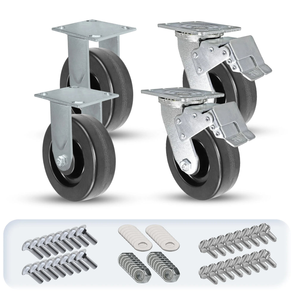 6x2 Inch Total Lock Caster Set - Phenolic Wheels, 3600 lbs Capacity - Ideal for Industrial & Commercial Use CasterHQ